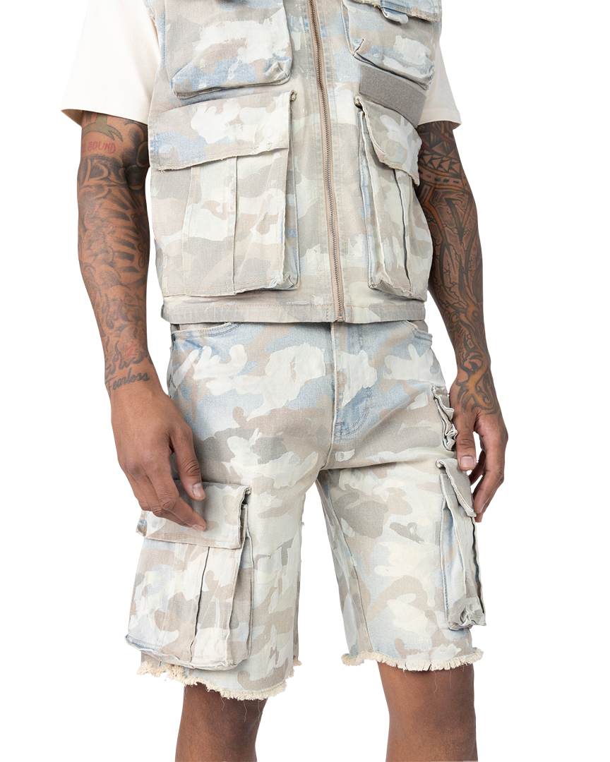 Flocked Camo Cargo Shorts
