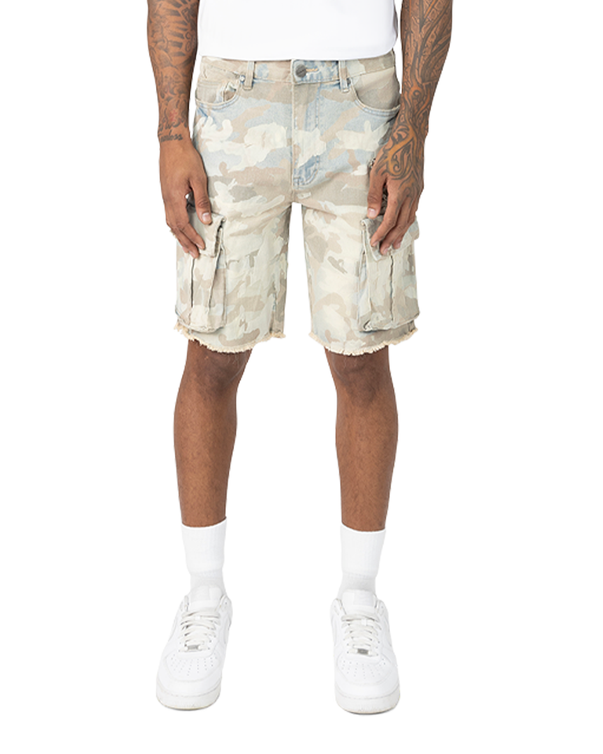 Flocked Camo Cargo Shorts In camo color