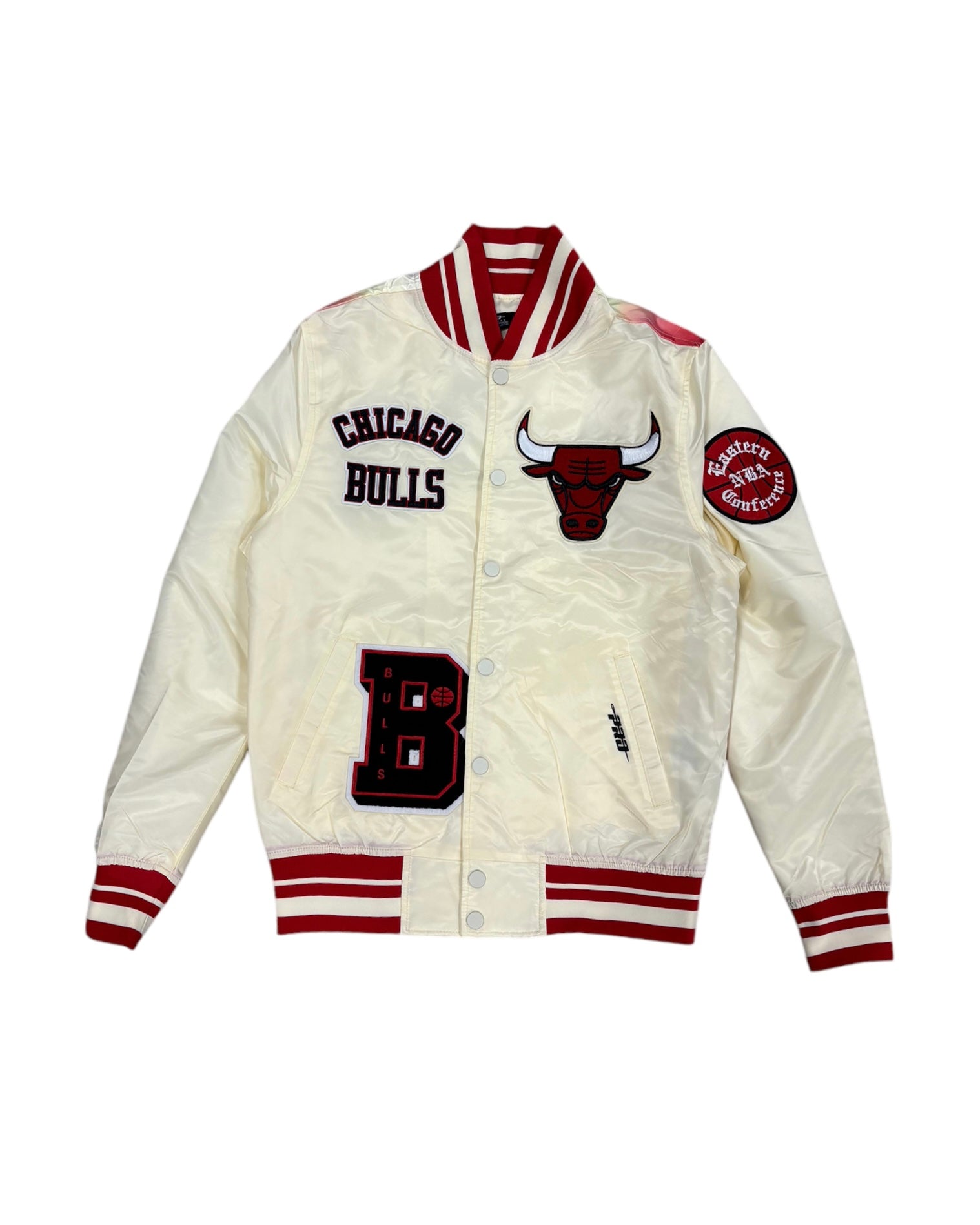 chicago bulls satin bomber jacket in white