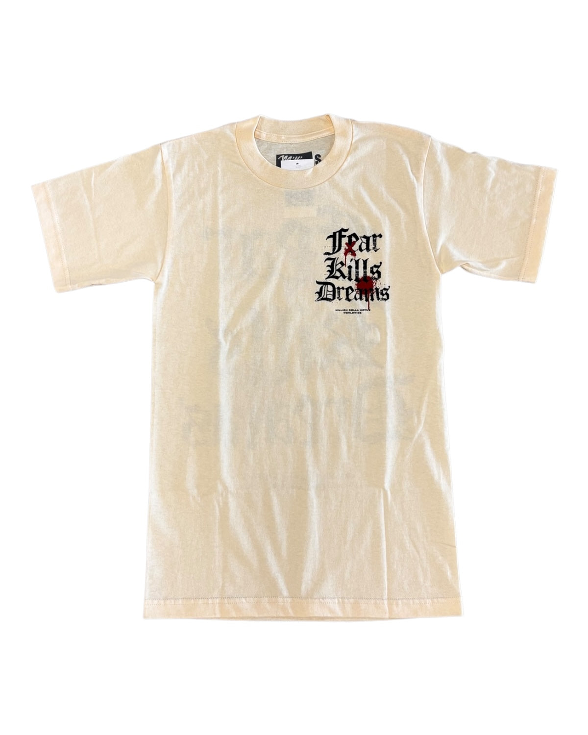 Natural Fear Kills Dreams shirt by Million Dolla Motive featuring gothic text and red accents, styled for Jordan Flu Game 12s