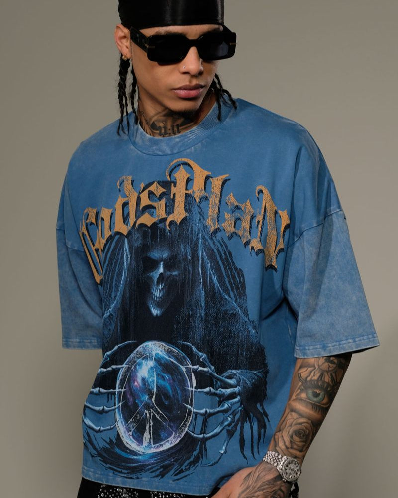 Stray gods man crop tee in blue