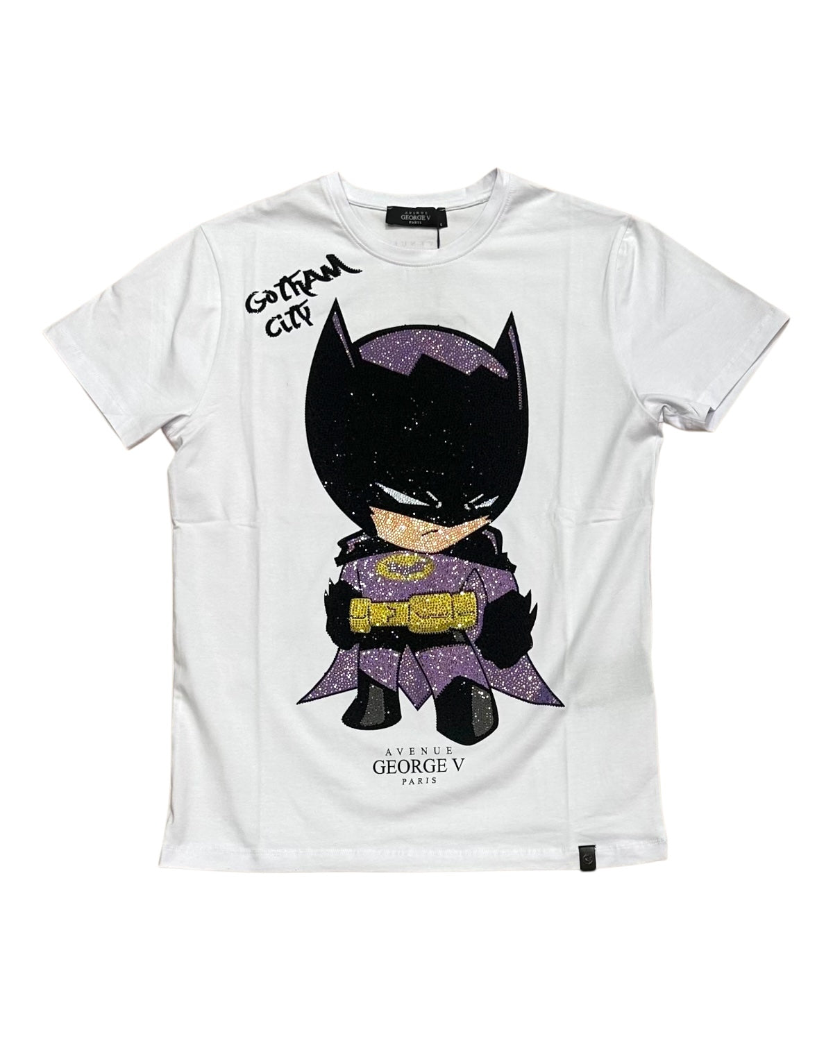 White t-shirt with a cartoon Batman character and 'Georges' branding on a white background