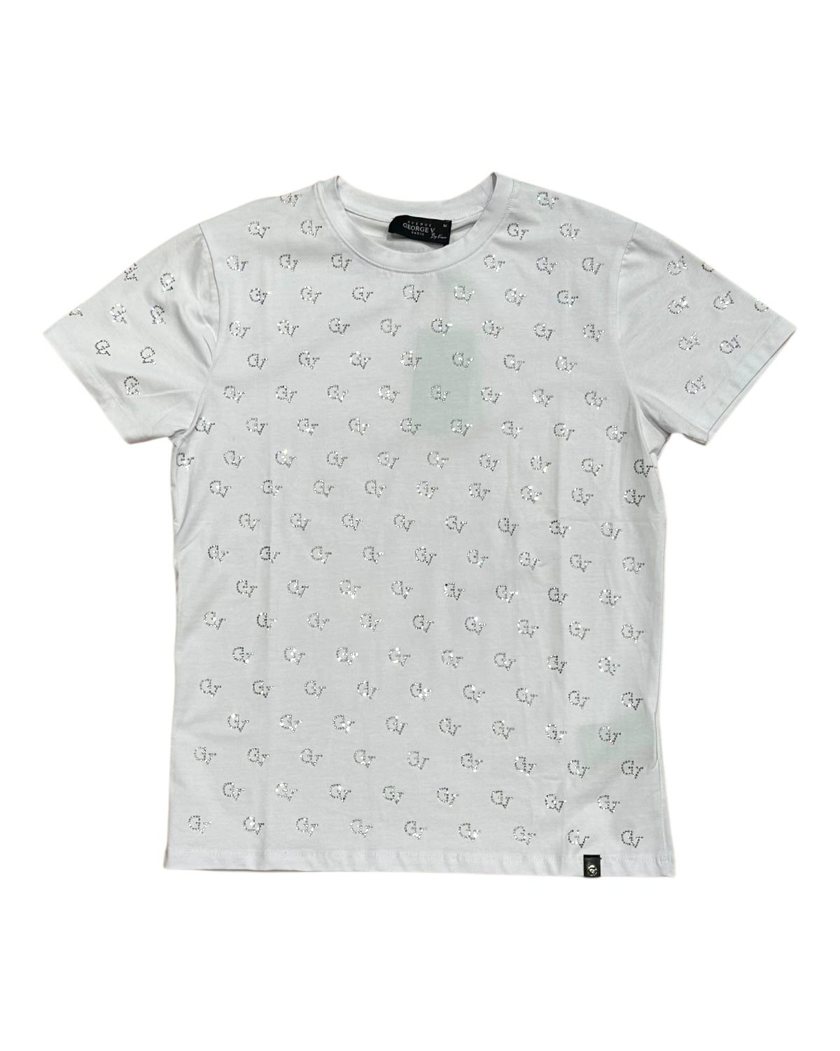 White t-shirt with small pattern on a white background