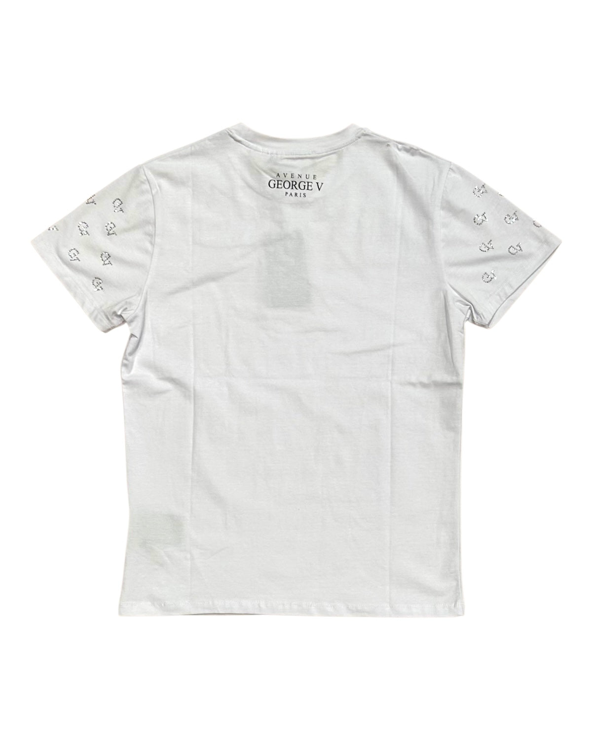 White t-shirt with brand logo on a white background
