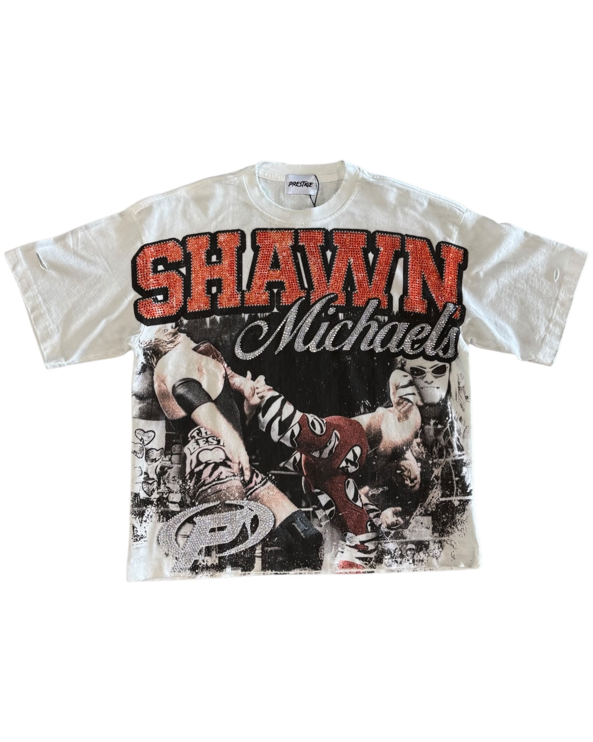 T-shirt with 'Shawn Michaels' graphic design on a white background