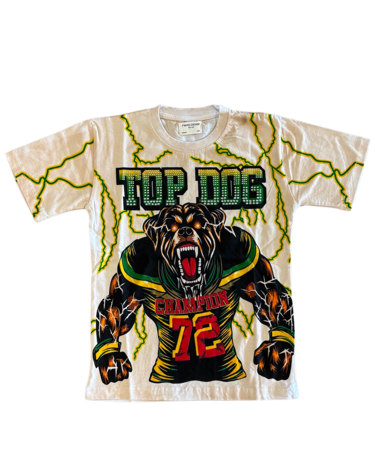 T-shirt with a bear graphic and 'Top Dog' text on a white background