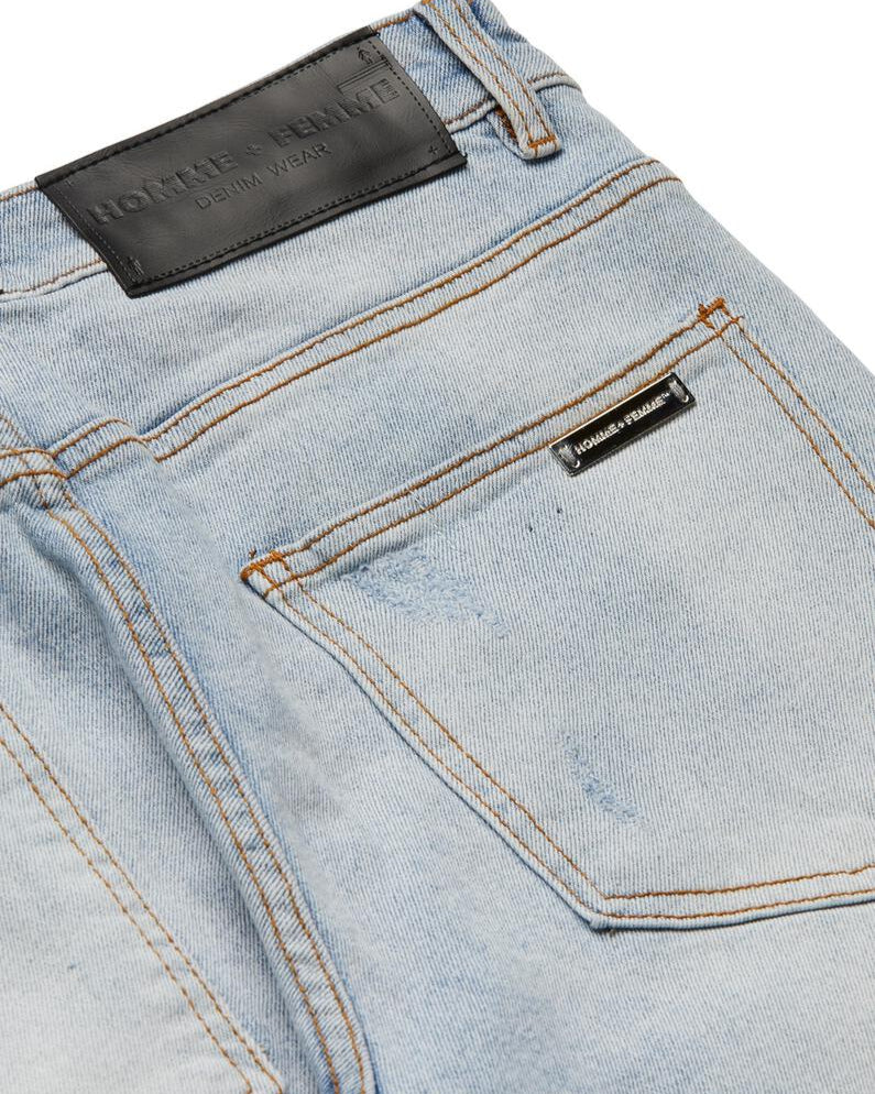 homme femme letterman denim in blue with red