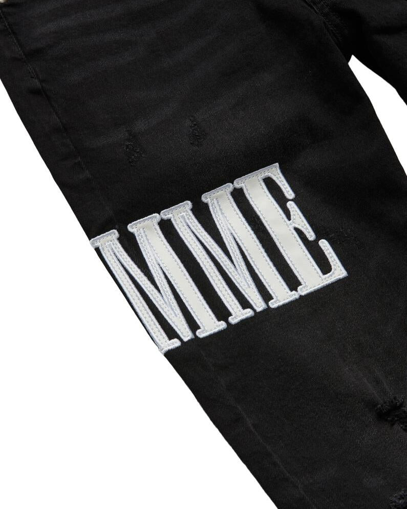homme femme letterman denim in black with white