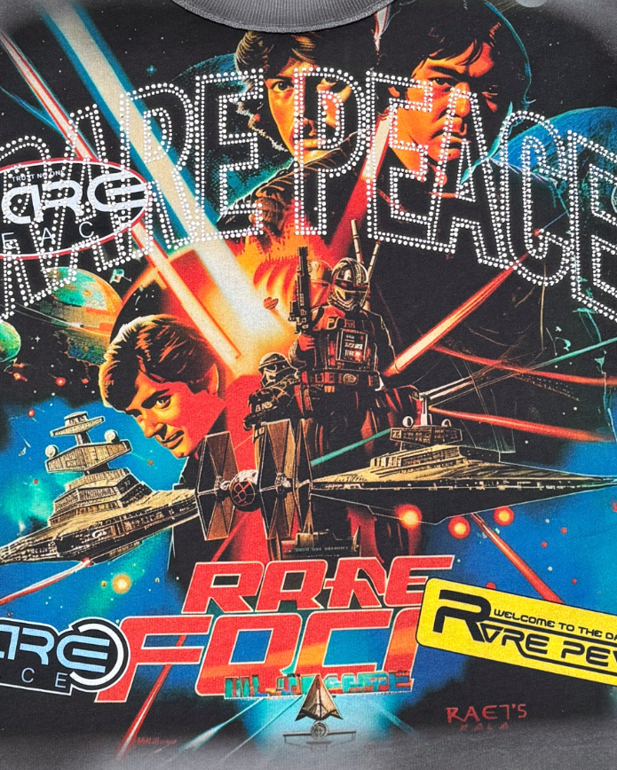 Vintage-style poster with space-themed elements and text, resembling a movie or album cover.