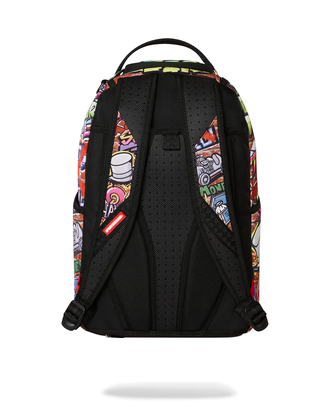 Backpack with Monopoly-themed design featuring colorful graphics and text.