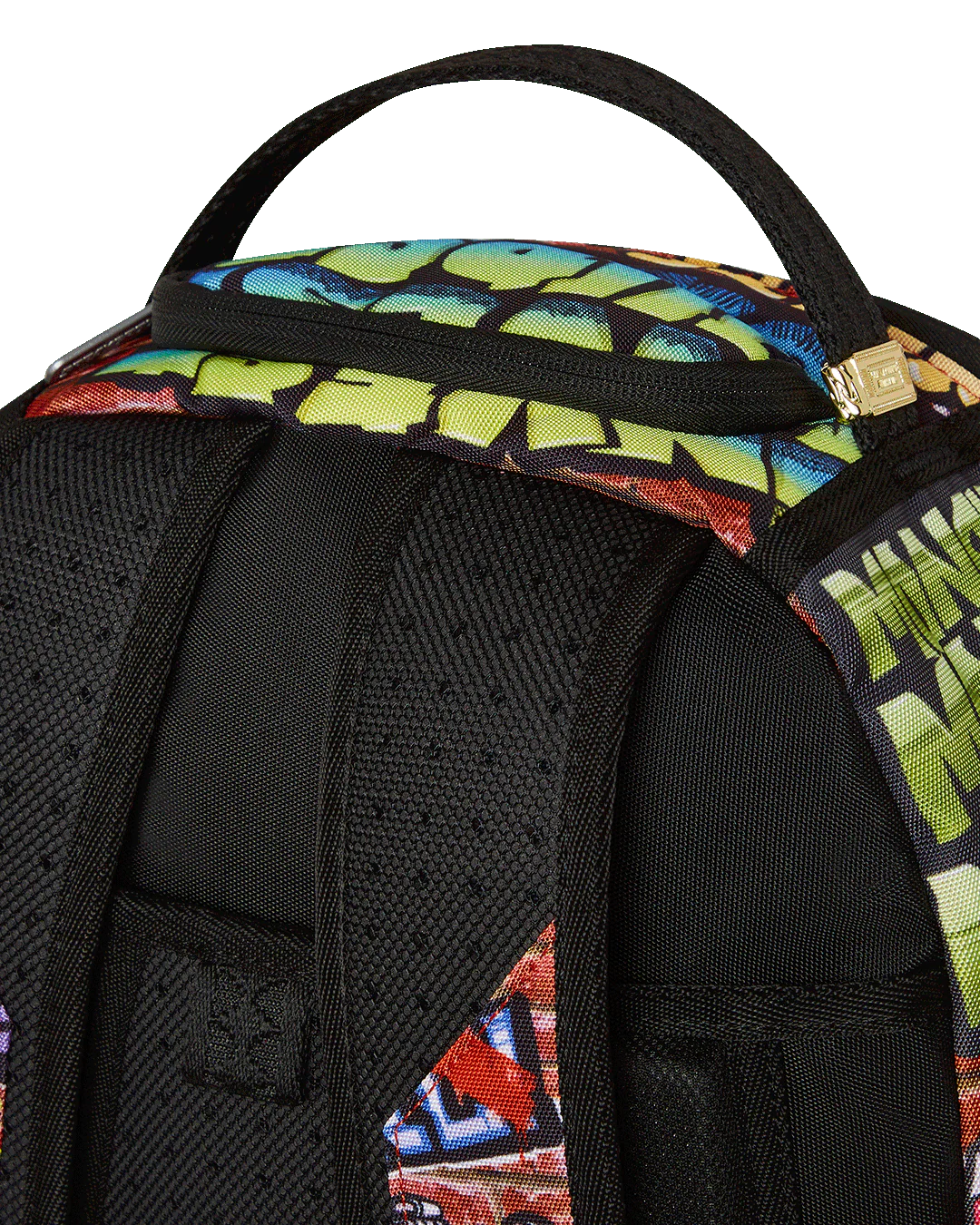 Backpack with Monopoly-themed design featuring colorful graphics and text.