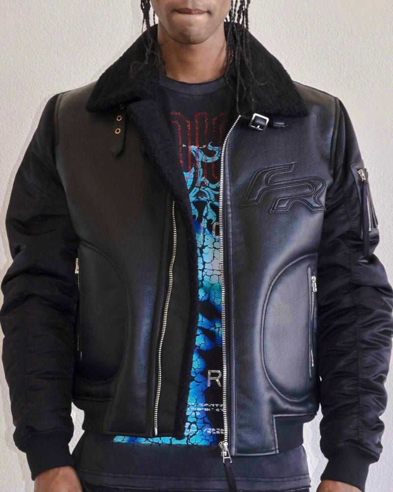 first row mustang bomber jacket in black