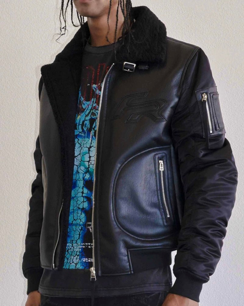 first row mustang bomber jacket in black