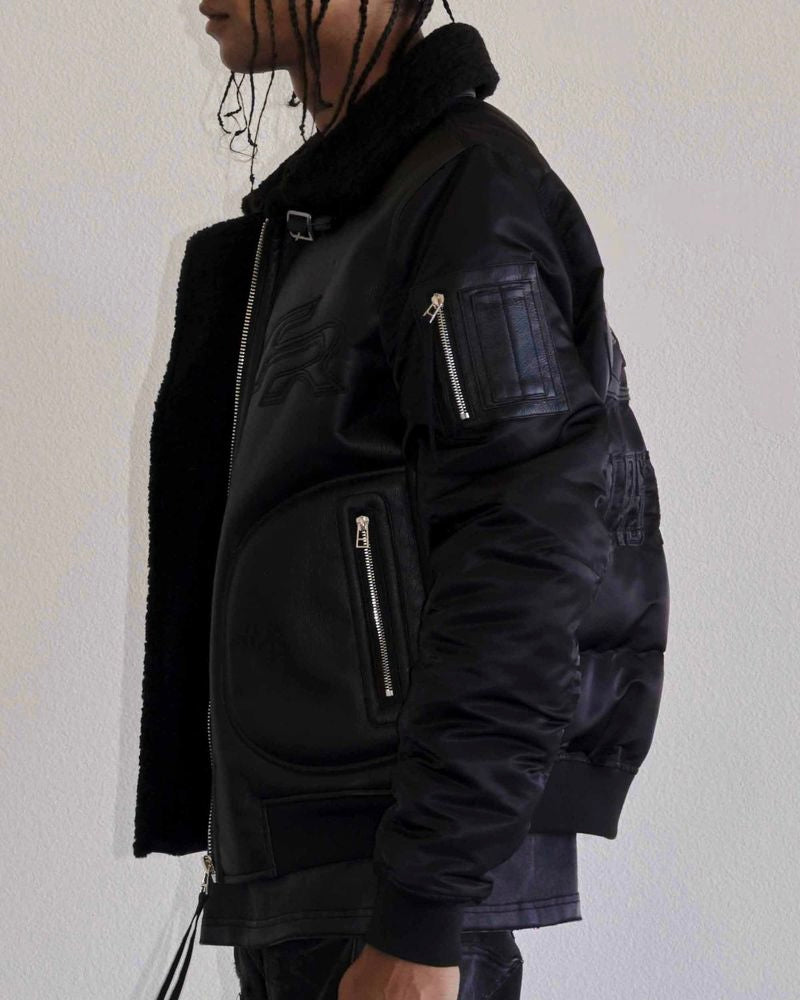 first row mustang bomber jacket in black