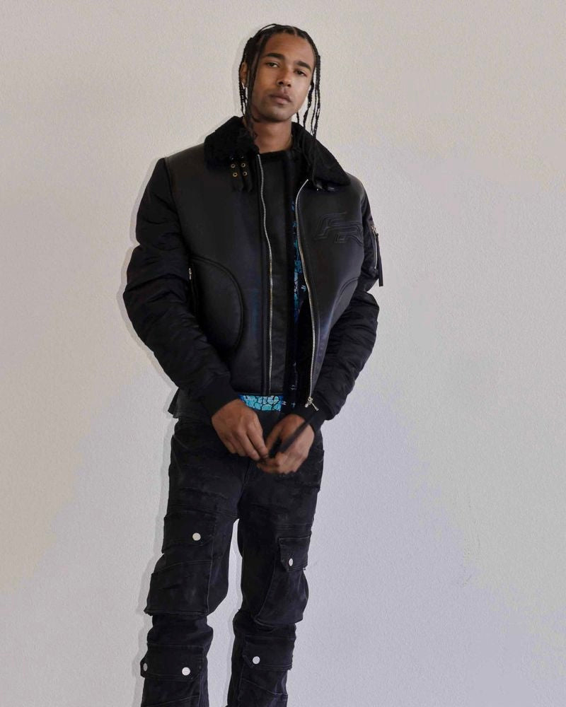 first row mustang bomber jacket in black