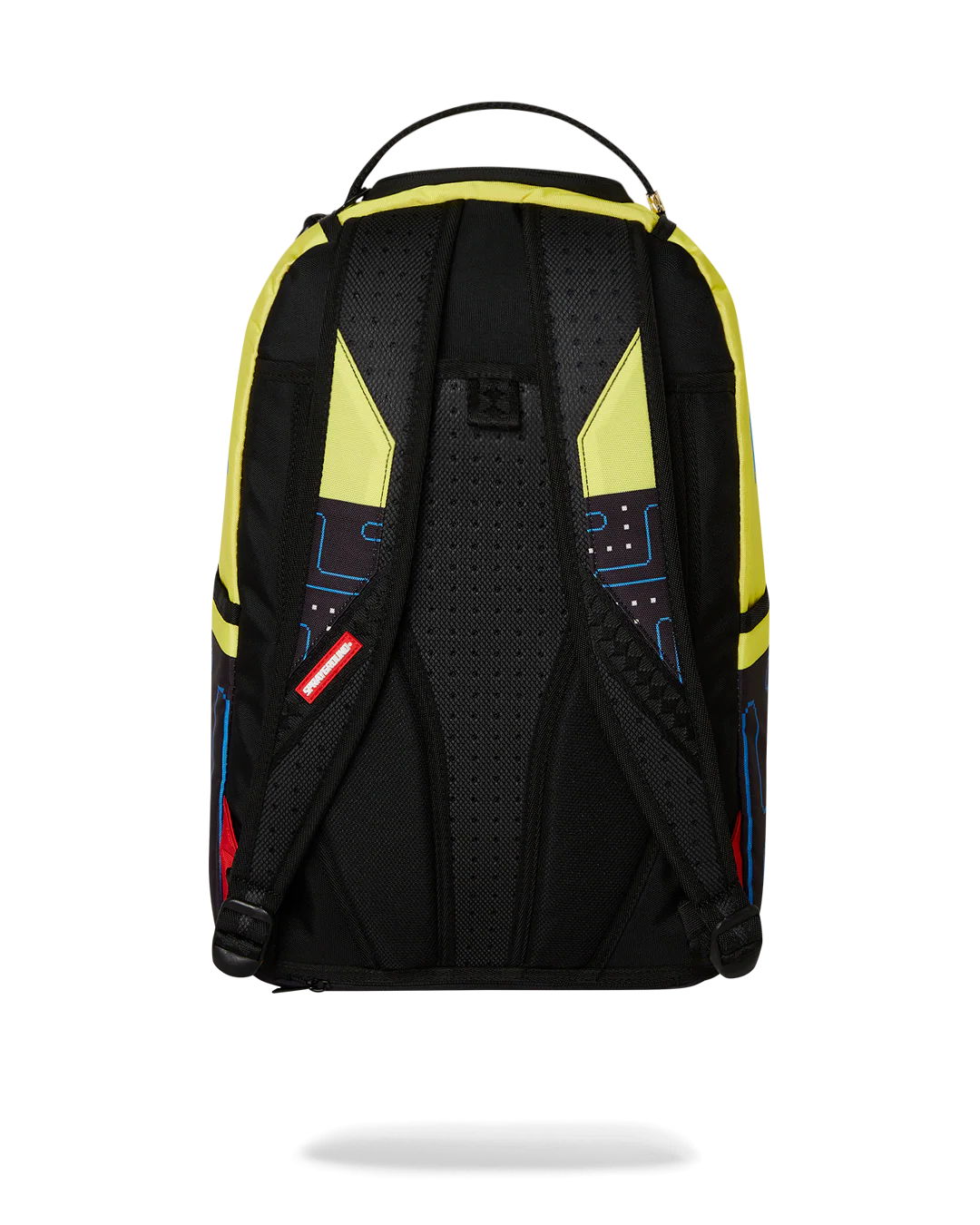 Pac-Man themed sprayground backpack with colorful design on a white background