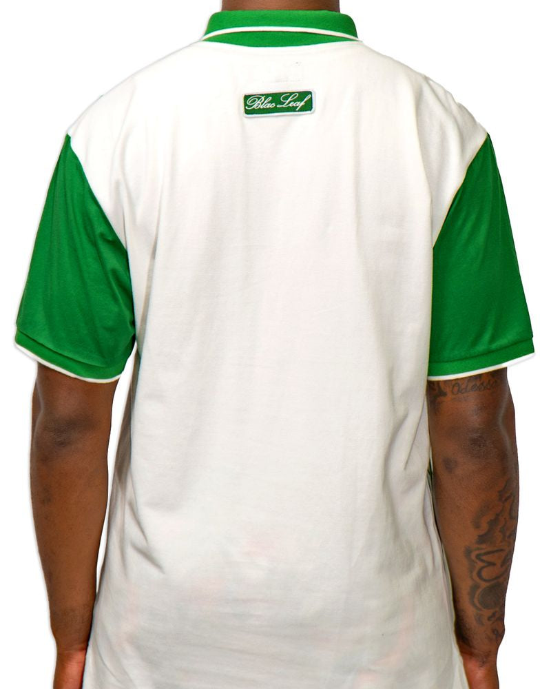 Blac leaf paradise vibes polo tee in white and green