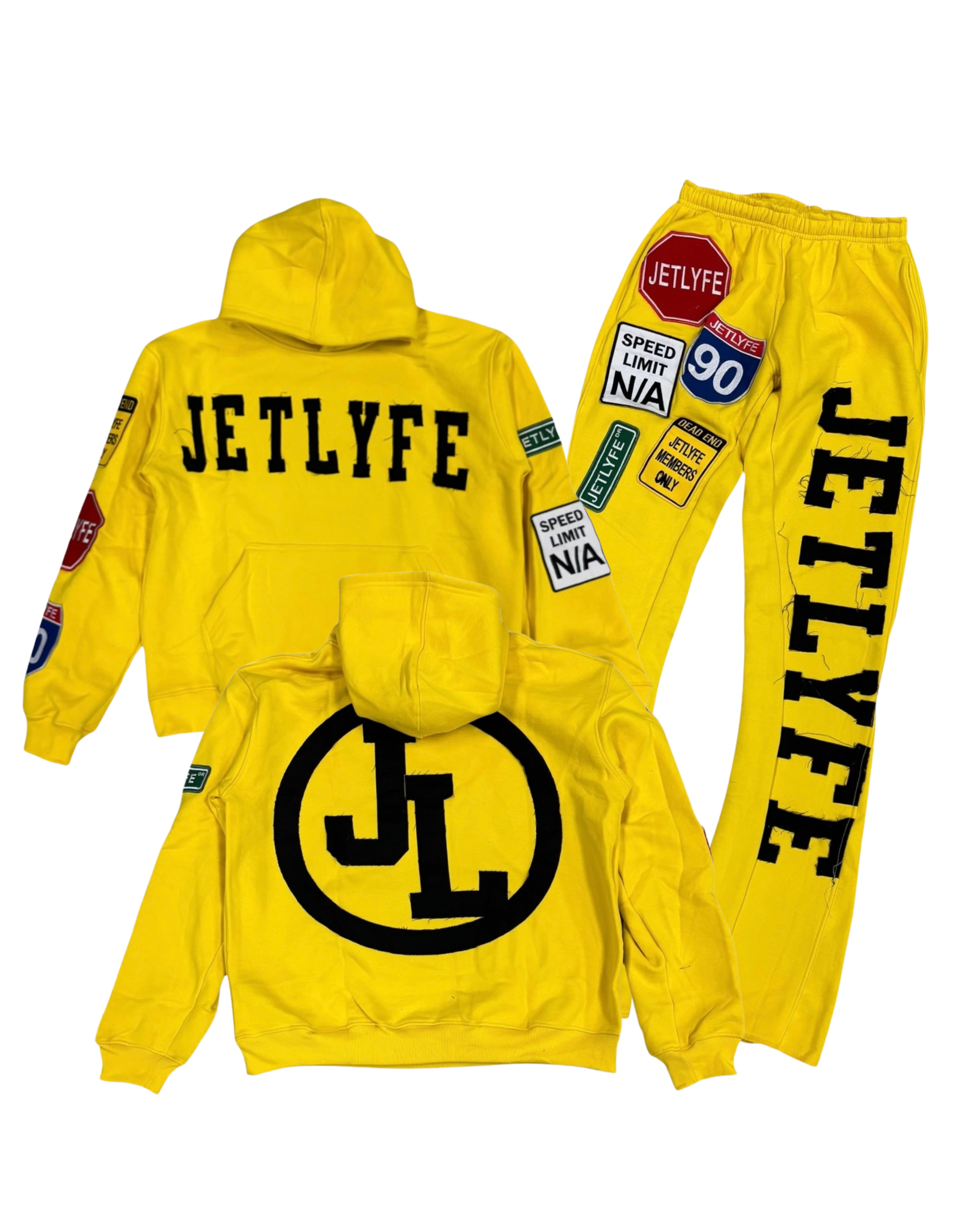 patched up flare jogging set in yellow by the brand jetlyfe