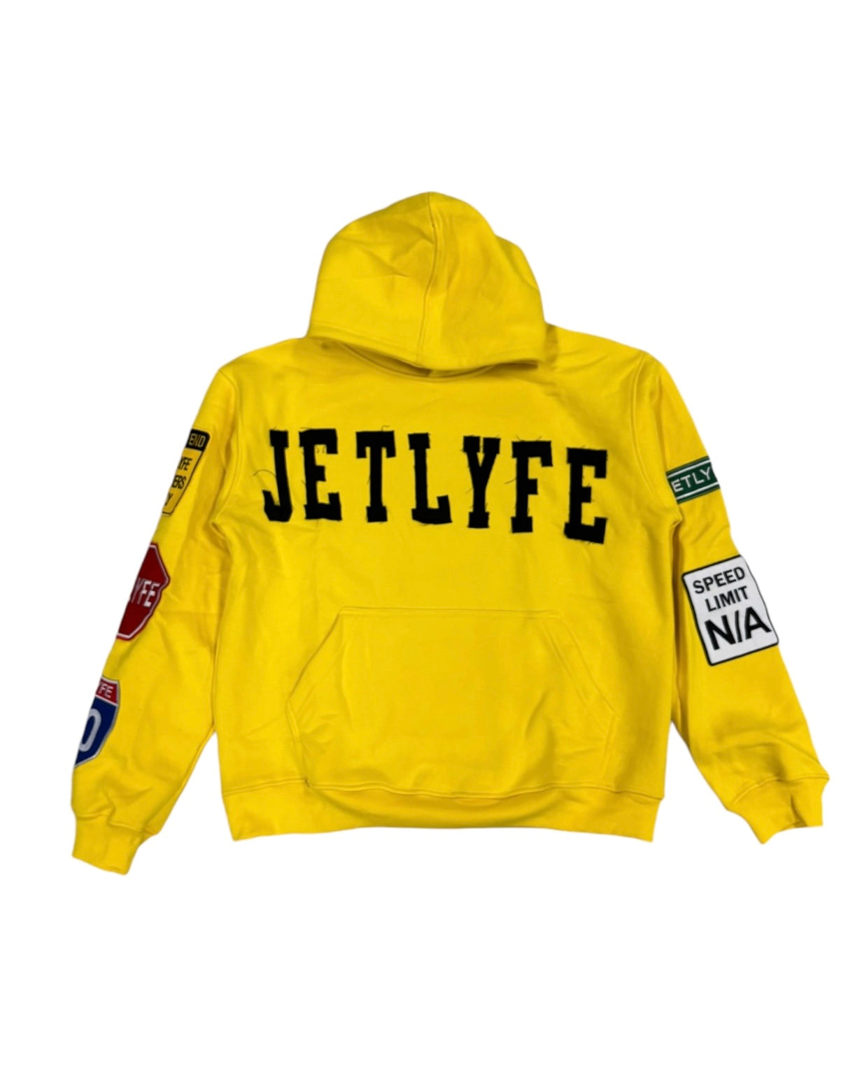 jetlyfe patched up flare set hoodie in yellow