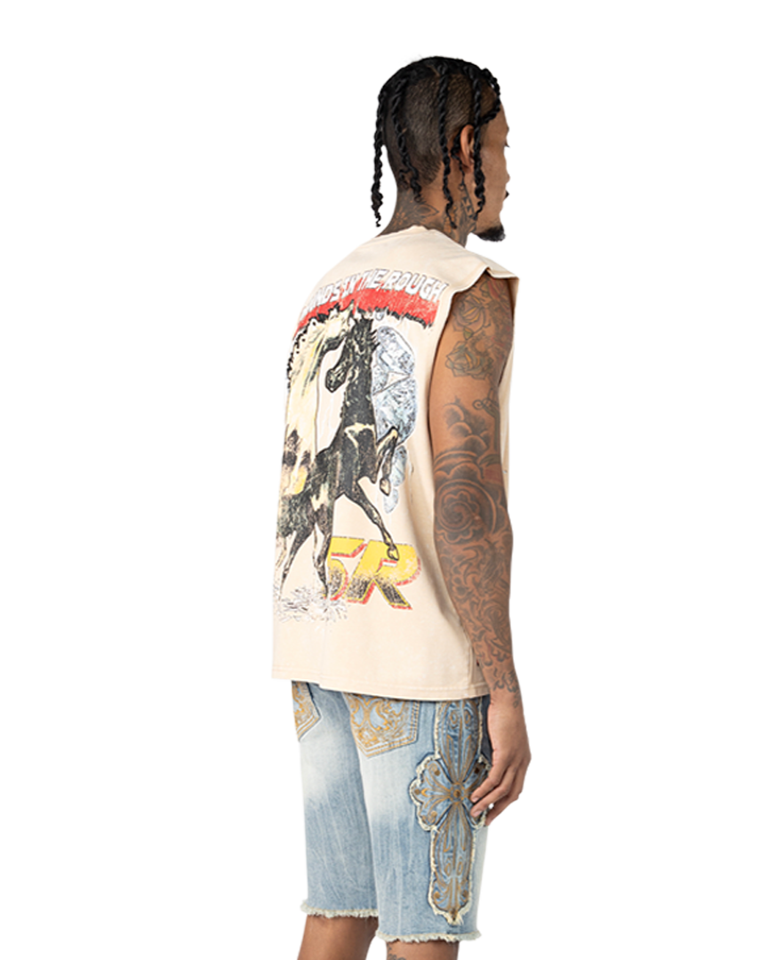 Smoke rise rhinestones killer muscle shirt in clay color