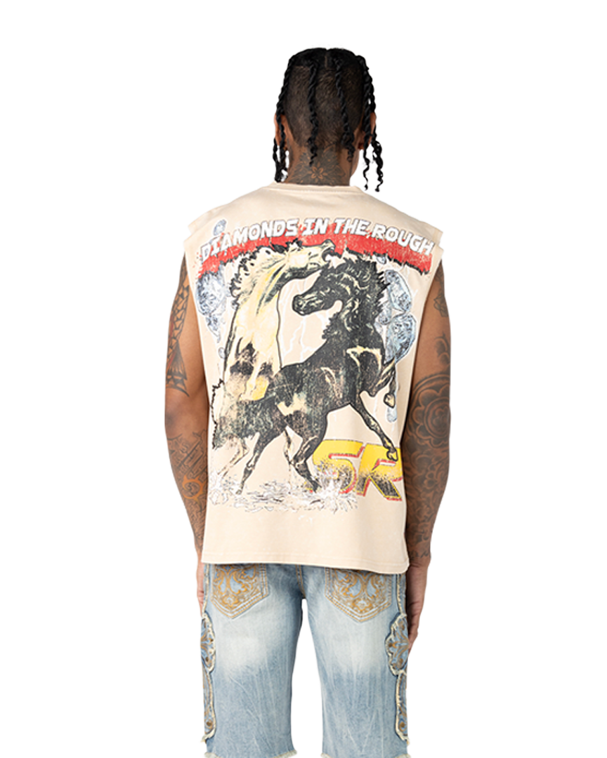 Smoke rise rhinestones killer muscle shirt in clay color