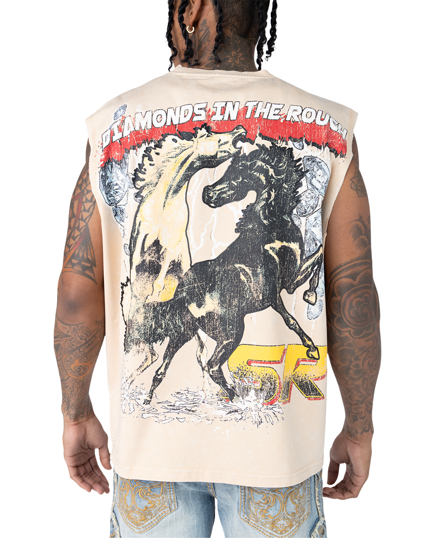 Smoke rise rhinestones killer muscle shirt in clay color