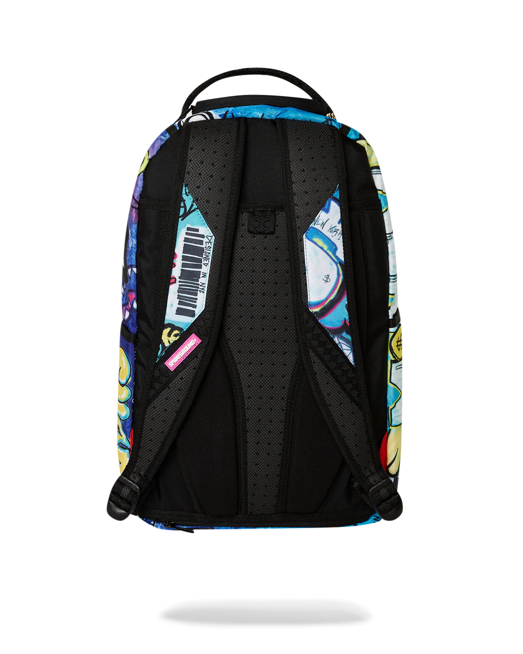 Backpack with colorful pattern on a white background