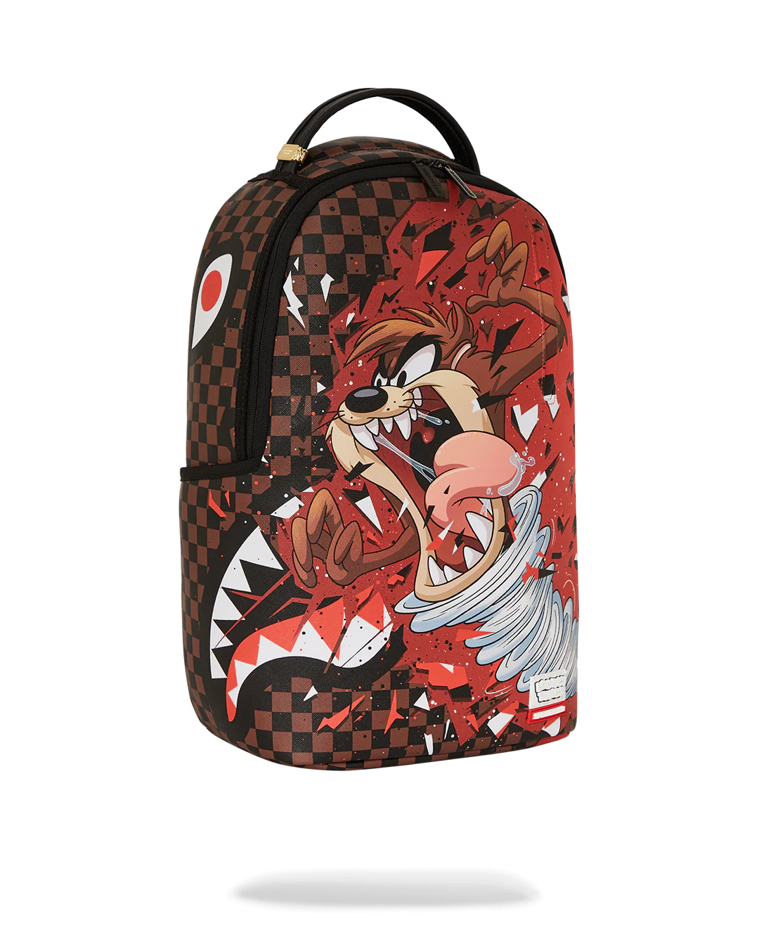sprayground Backpack with cartoon character Taz design on a checkered background