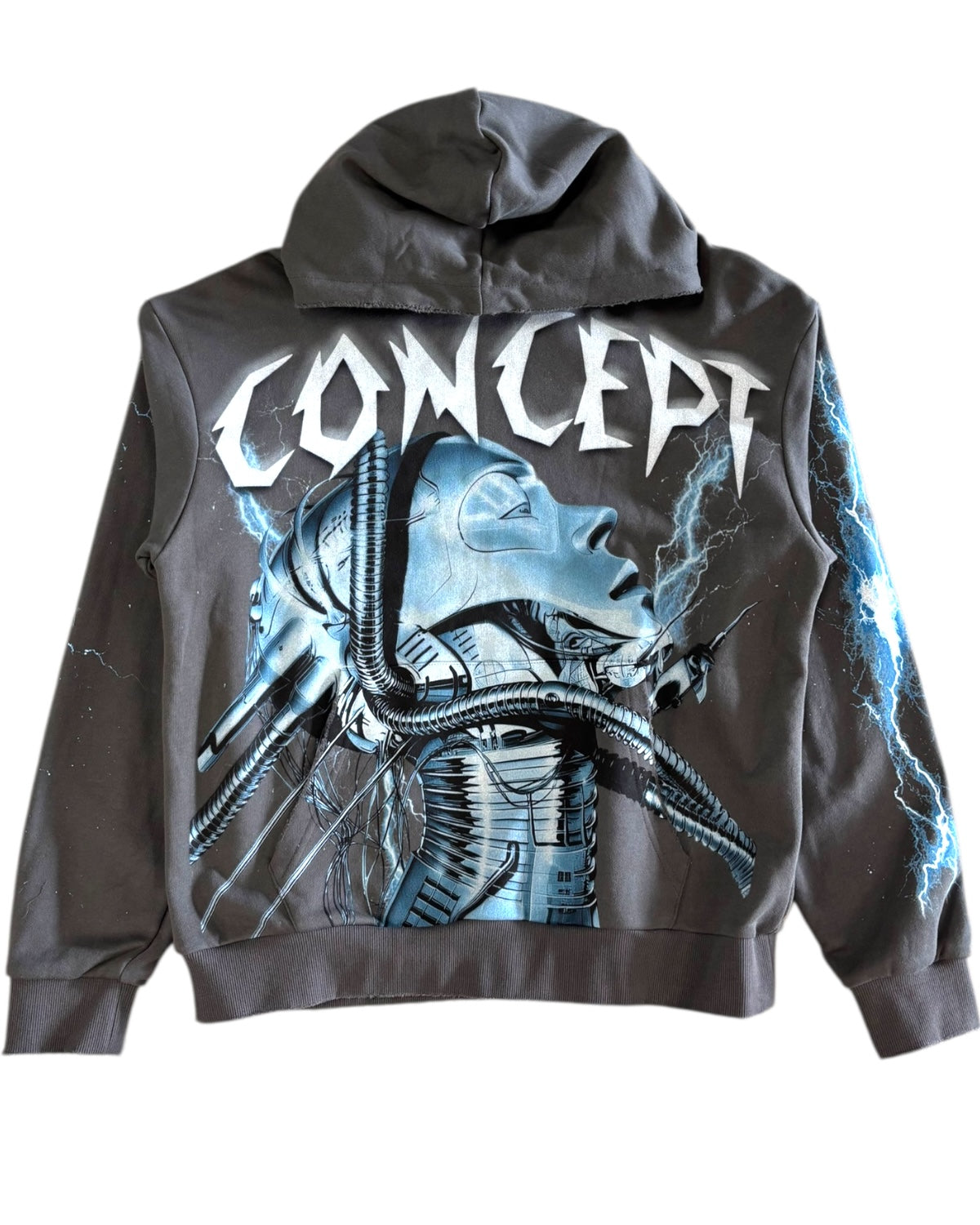 Hoodie with robot graphic and 'CONCEPT' text on a white background