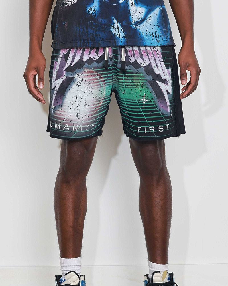 first row humanity first shorts in black