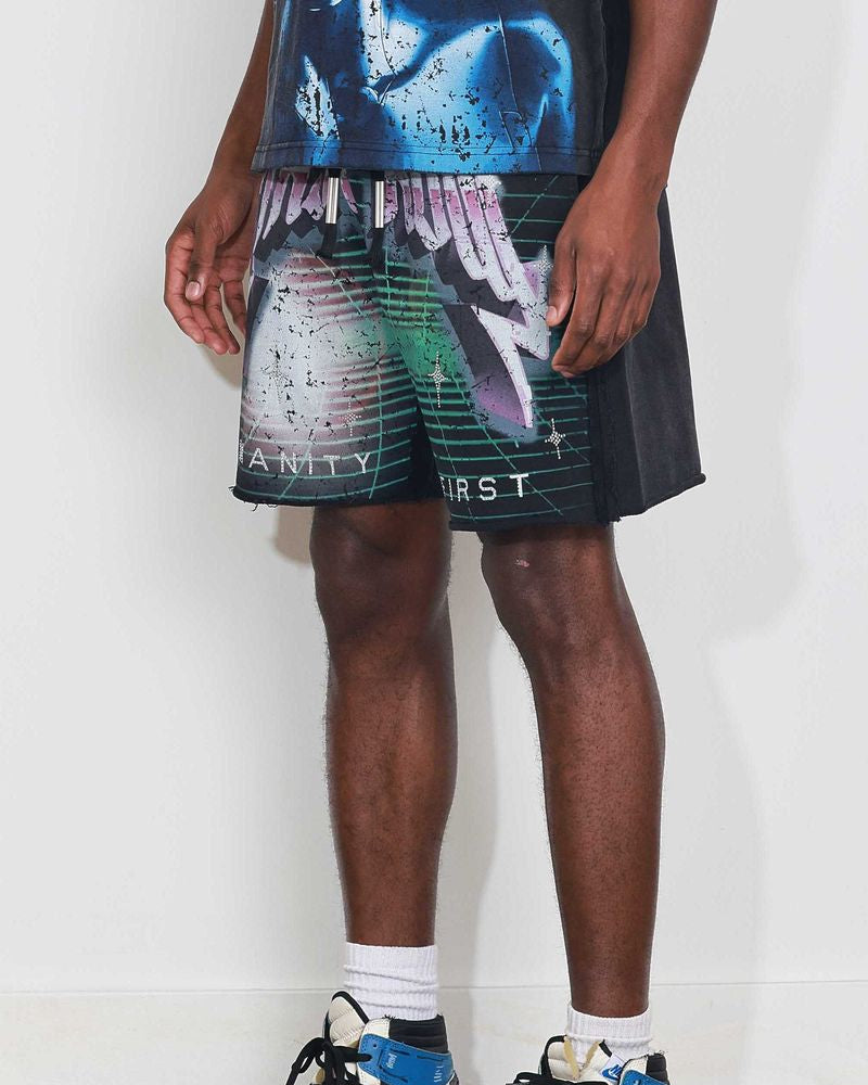 first row humanity first shorts in black