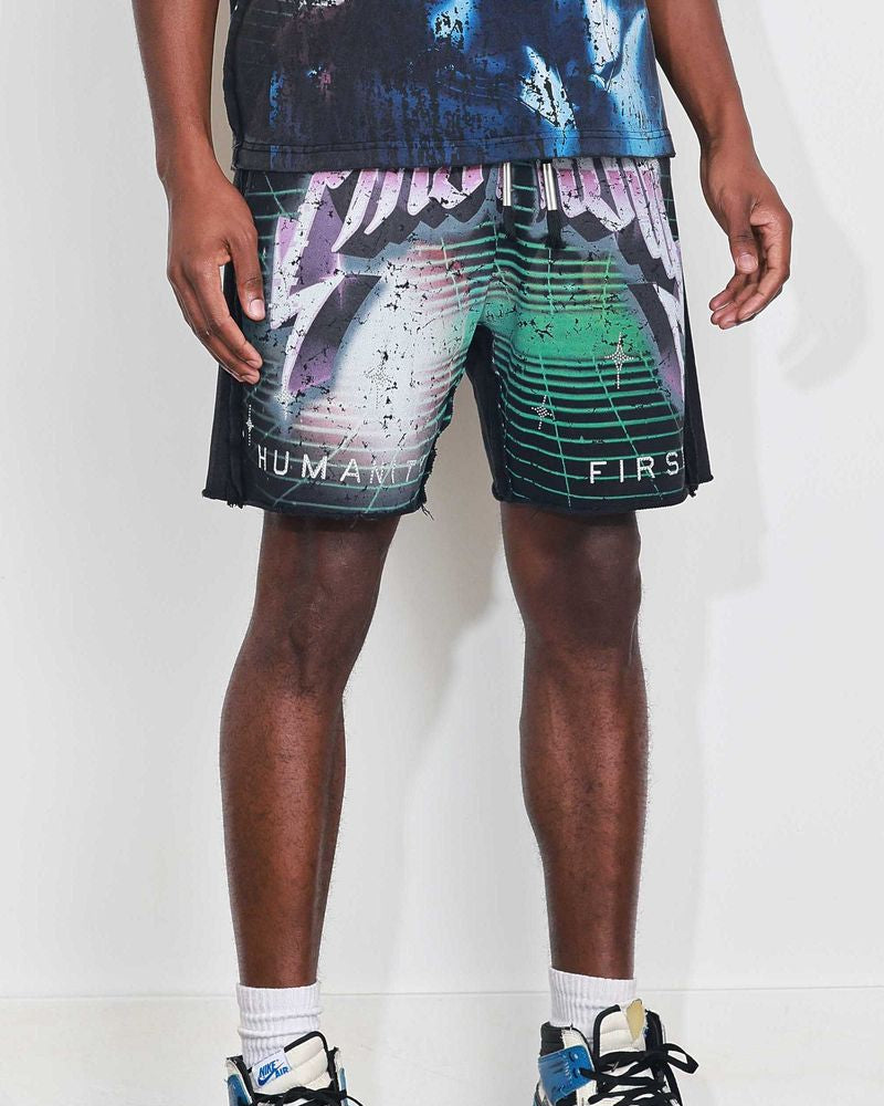 first row humanity first shorts in black