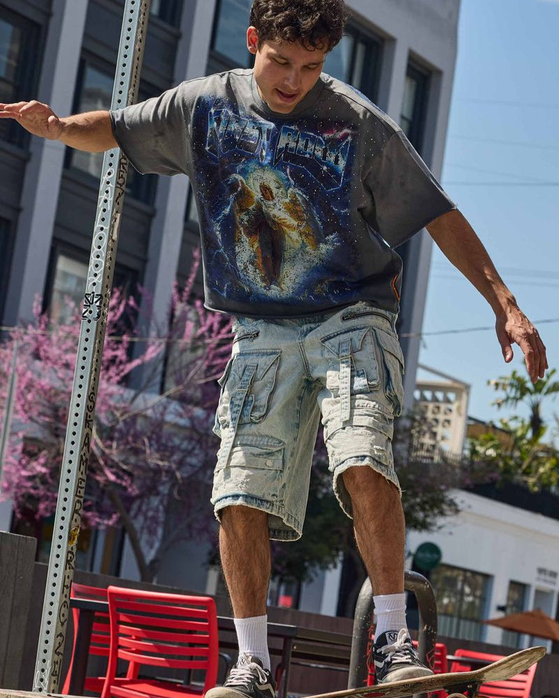 First Row Eternal Myths Wrath of Zeus Crop Tee in dark grey