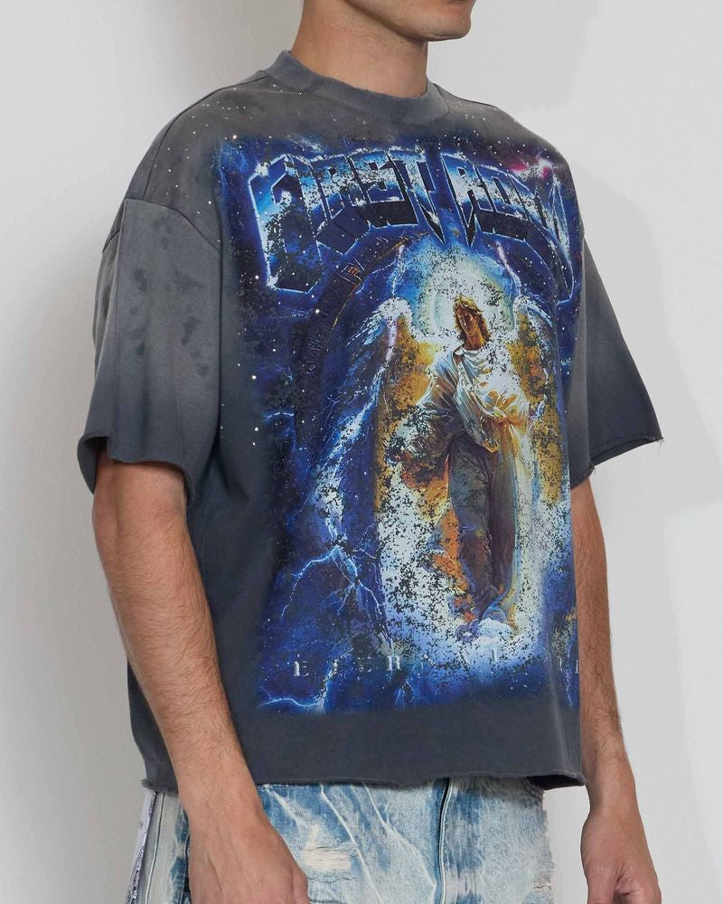 First Row Eternal Myths Wrath of Zeus Crop Tee in dark grey
