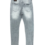 Light gray jeans with brand label on a white background