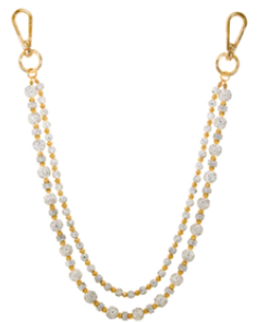 Gold and gemstone pant chain on a white background