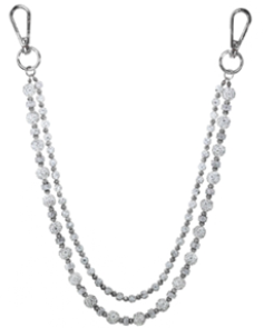 Silver chain with two clips on a white background
