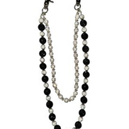 Black and silver beaded necklace on a white background