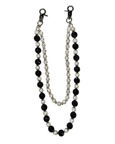 Black and silver beaded necklace on a white background