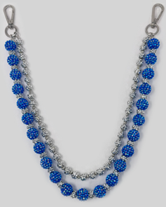 Beaded pant chain with blue beads on a white background