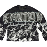 Graphic long sleeve washed black in color with white graffiti graphics. 