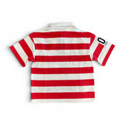 Red and white striped polo shirt on a white background