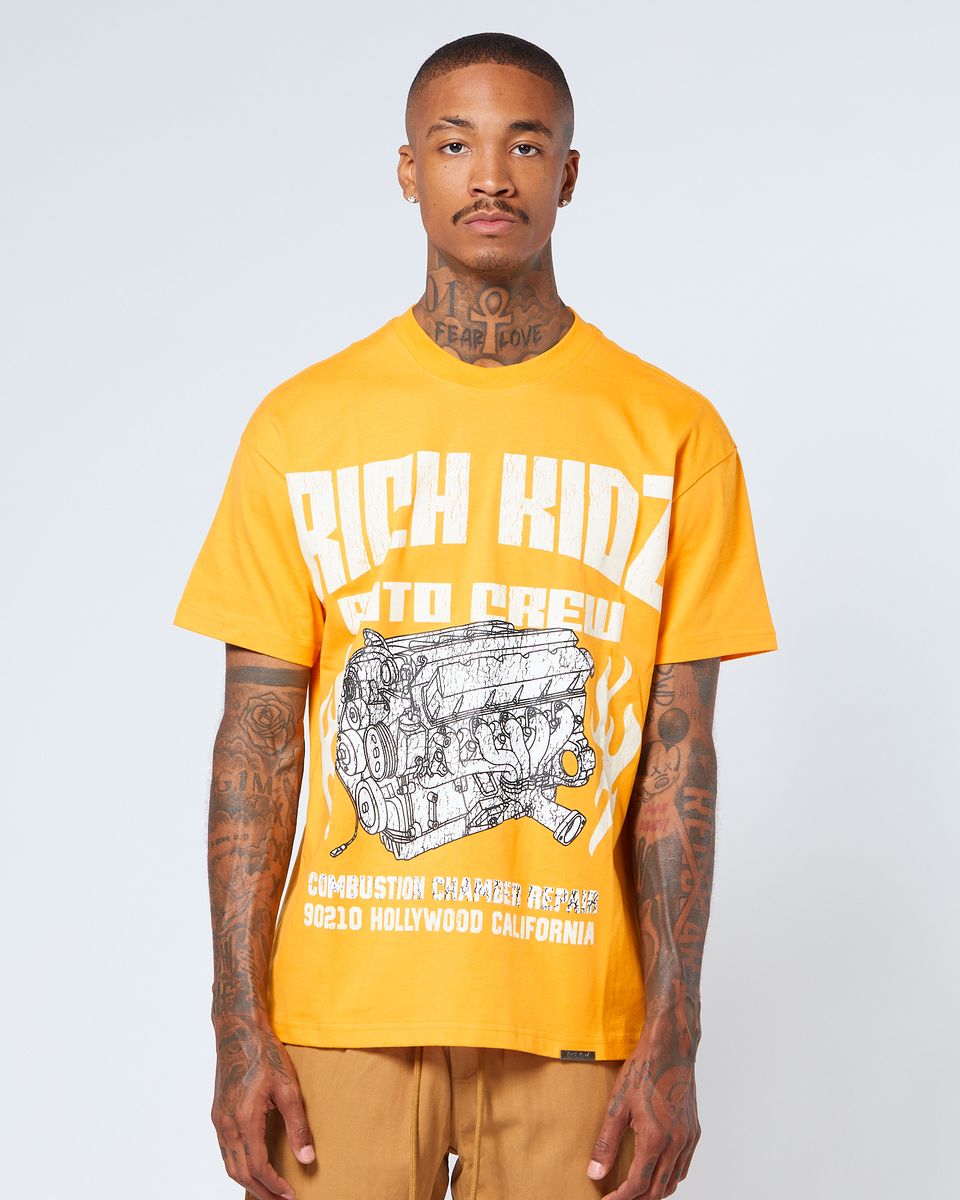 Auto crew graphic tee in orange