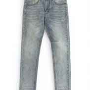 Pair of light blue jeans on a white background