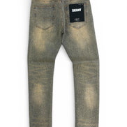 Skinnny jeans with a brand label on a white background