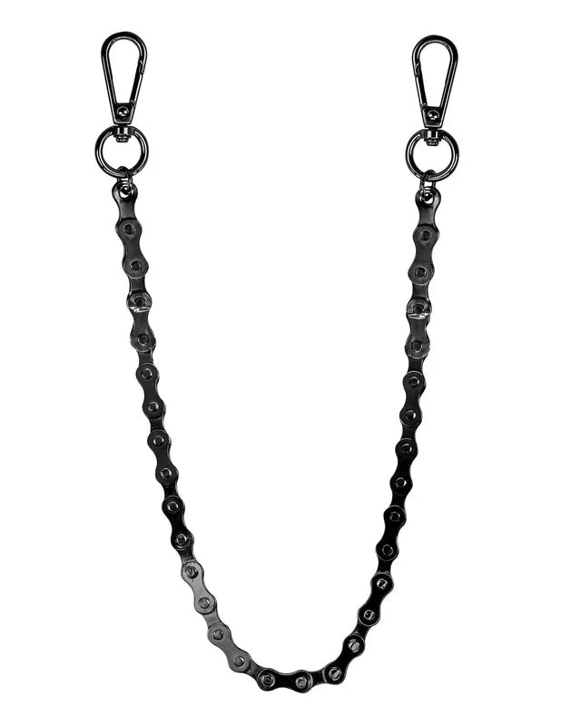 Black chain with carabiners on a white background