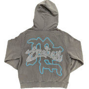 Grey hoodie with Mixed Emotions Branding and rhinestone details. 