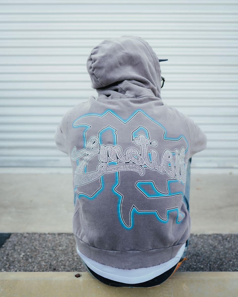 Mixed Emotions Blind Fold Angel Rhinestone Full-Zip Hoodie