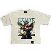 BEIGE t-shirt with graphic design and 'Exalte' text on a white background
