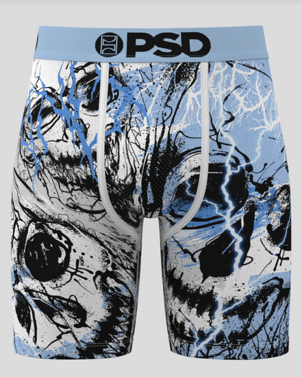 BRIEFS with abstract design and 'PSD' branding on a gray background